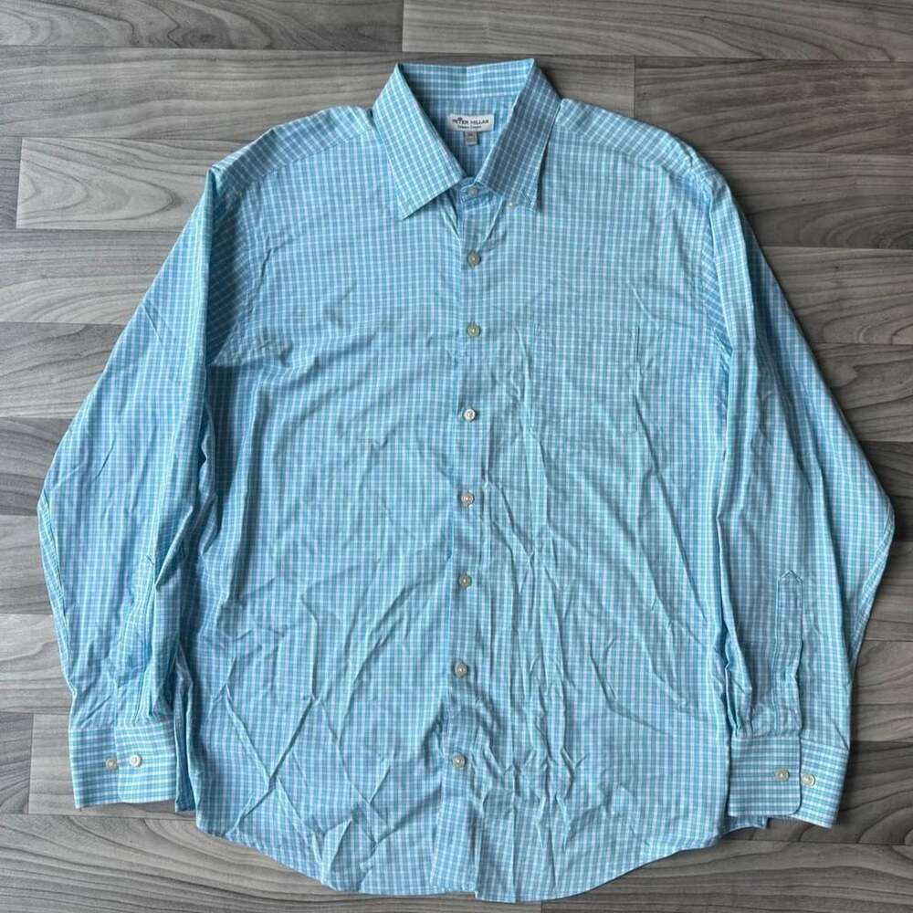 Peter Millar Summer Comfort Gingham Button Up Shirt XL Blue